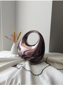 Resim Vivazzaluxe Modern Tasarım Oval Tutmalı Küçük Boy Kadın Abiye El, Omuz Çanta Metalik 