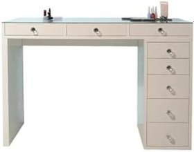 Resim Milano Cam Tablalı Makyaj Masası (8 Çekmeceli) 