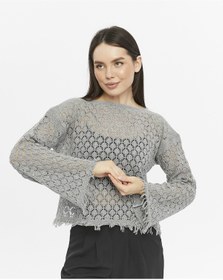 Resim KNİTİCAL TEKSTİL knitical Bolero shams Krem Crop Bluz Ajurlu Triko Örme 