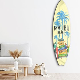 Resim Malibu Heyacanı | Sörf Tahtası Cam Duvar Tablosu - L (110x30 cm) 