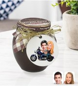 Resim Kişiye Özel Motorcu Sevgililer Karikatürlü Ahşap Anahtarlıklı El 