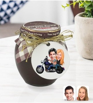 Kişiye Özel Motorcu Sevgililer Karikatürlü Ahşap Anahtarlıklı El