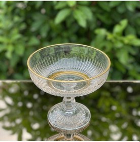 Resim Cam Ayaklı Dondurmalık & Tatlı Kasesi 17 Cm Yaldızlı / Sade Sunum Kasesi Magnolia Kup, Meyvelik Altın 
