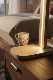 Resim reflekta Doğal Ahşap Dokunmatik Lambader Kitap Okuma Işığı Komodin Üstü Modern Masa Üstü Led 