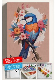 Resim Sayılarla Boyama Seti Numaralı Tuval Fırça Boya Dahil Kasnaklı Set 50x70 Cm - Pembe Kuş 2 
