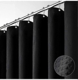 Resim Ağır Hizmet Tipi Kalın Kumaş Waffle Dokulu Banyo Duş Perdesi 1,8mx1,8m Yükseklik Siyah Diğer 