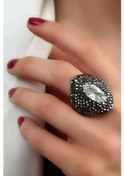 Resim Swarovski Taşlı Gümüş Mekik Yüzük 17 