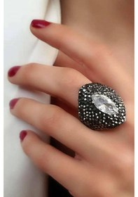 Resim Swarovski Taşlı Gümüş Mekik Yüzük 17 