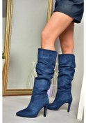 Resim Fox Shoes L404868002 Lacivert Süet İnce Topuklu Kadın Çizme Lacivert-süet Lacivert 