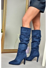 Resim Fox Shoes L404868002 Lacivert Süet İnce Topuklu Kadın Çizme Lacivert-süet Lacivert 