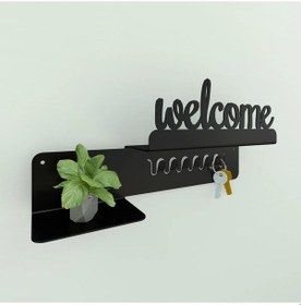 Resim Welcome Raflı Metal Duvar Anahtarlığı, Welcome Anahtar Askısı,anahtar Askısı Siyah 