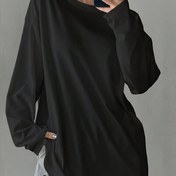 Resim Bahar ve Sonbahar Kadınlar Katı Renkli Geniş Uzun Kollu Yuvarlak Yaka Uzun Tişört 