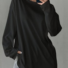 Resim Bahar ve Sonbahar Kadınlar Katı Renkli Geniş Uzun Kollu Yuvarlak Yaka Uzun Tişört 