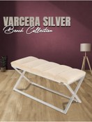 Resim Gazzini Furniture Varcera Silver Sliced Bench Çapraz Metal Ayaklı Dilimli Model Beyaz Puf 