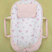 Resim Babynest ve Yastık - Çift Taraflı - Bebe Pembe Petek - Pembe Ay 