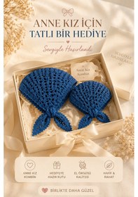 Resim Anne Kız Kombin Bandana El Örgüsü Saç Bandı Bohem Stil Ayarlanabilir 2li Set Lacivert 