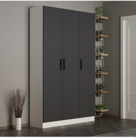 Resim Minar Kale 210 Cm 3 Kapaklı 1b Raf Portmanto Beyaz Antrasit 