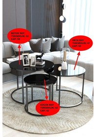 Resim Faymend Giant Lüks 3'lü Orta Sehpa Modern Siyah, Temperli Siyah Cam Siyah 