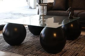 Resim Modern Orta Sehpa & Küre Sehpa & Top Sehpa & Şeffaf Kare Cam & Siyah Top 