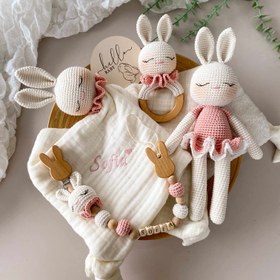 Resim Amigurumi Fırfırlı Tavşanım 4lü Set Pembe - 4 Parça Bebek Seti İsimsiz 