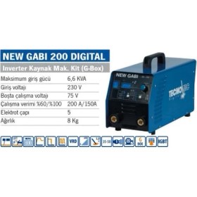 Resim Tecnomec New Gabı 200 Dıgıtal 200 Amper Inverter Kaynak Makinesi G Box 