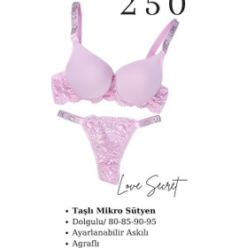 Resim Tılsım Lingerie Murays Kadın 2 Li Taşlı Sütyen Takım Siyah - Pembe 