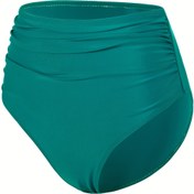 Resim Kadınlar için Şık Turkuaz Yüksek Bel Yüzme Külotları - Büzgülü, Karın Kontrollü, Düz Renk Naylon/Elastan Karışımı Bikini Külotları Plaj Tatilleri İçin 