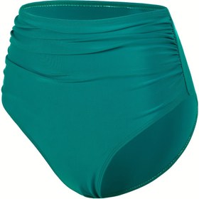 Resim Kadınlar için Şık Turkuaz Yüksek Bel Yüzme Külotları - Büzgülü, Karın Kontrollü, Düz Renk Naylon/Elastan Karışımı Bikini Külotları Plaj Tatilleri İçin 