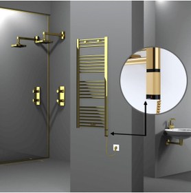 Resim Radiva Haiti Elektrikli Havlupan 300 Watt 500x1200 Düz Altın Renkli (oned On/off Termostatlı) Sağ 