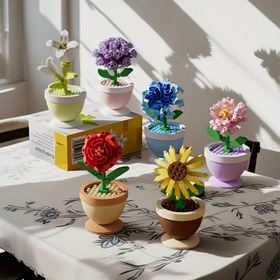 Resim Ömür Boyu Çiçek Bonsai Yapı Taşları, Gül Yapay Çiçekler Oyuncak, Minimalist Masaüstü Dekorasyon, Oturma Odası Aksesuarı, Sevgililer Günü/Doğum Günü Hediyesi 