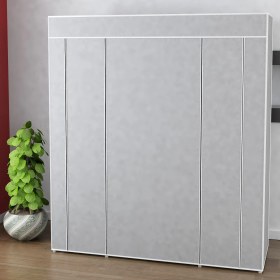 Resim Pormet Bez Dolap Metal Profilli 12 Raf + Askılık Portatif Pratik Bez Kumaş Gardırop Dolap GRİ 