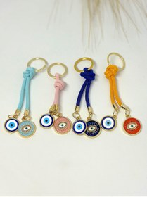 Resim Azrua 4 Adet Renkli İpli Nazar Boncuklu Anahtarlık Seti, Metal Göz Anahtarlıklar 