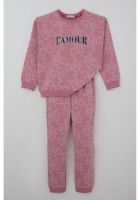 Resim Breeze Kız Çocuk Eşofman Takımı Fiyonk Desenli Bağcık Aksesuarlı 4-8 Yaş, Pembe 