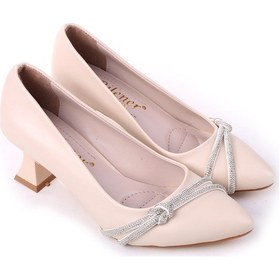 Resim Papuç Sepeti 803 Kadın 6 Cm Topuklu Taşlı Klasik Ayakkabı Ten 