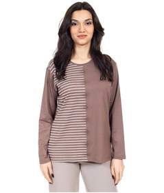 Resim Mutlu City Yeni Sezon Kadın Orta Yaş Ve Üzeri Viskoz Çizgili Yüksek Kalite Anne Penye Bluz 24353-indigo İndigo 