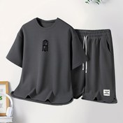 Resim Zhiyu OBM Erkek Yazlık Günlük Set, Yuvarlak Yaka Kısa Kollu Tişört ve Trend Baskılı Harfli İpli Bel Şort Takımı, %100 Polyester, Rahat Nefes Alabilen Kumaş, Koşu, Bisiklet Sürme, Yürüyüş için Uygun, Bol Kesim, 2 Parça Takım 