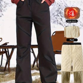 Resim Kadınlar İçin Kalın Termal Kış Kayak Pantolonu - Ağır Hizmet Tipi Sıcak Düz Paça Pantolon, Kayak, Snowboard ve Açık Hava Sporları İçin, Tam Boy, Makinede Yıkanabilir (Kayak Ekipmanları ile Uyumlu) 