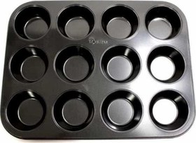 Resim 12'li Muffin Çelik Teflon Kek Kalıbı 35 Cm Siyah 