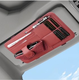 Resim Dashanshop Kırmızı 1 Adet Premium Pu Deri Güneşlik Organizer Gözlük Klipsli Kart Yuvalı Kalemlik 