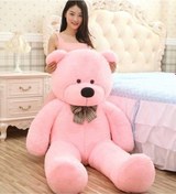 Resim 130 Cm Papyonlu Sevimli Büyük Peluş Ayıcık- % 100 Yerli Pembe 