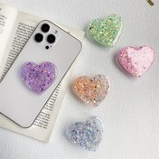 Resim Simli Kalp Akrilik Telefon Standı - Pastel Pembe Mor Mavi Işıltılı Tasarım, Ergonomik Tutuş & Eller Serbest İzleme, Şirin K-Beauty Estetik Aksesuar 
