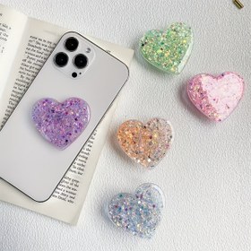 Resim Simli Kalp Akrilik Telefon Standı - Pastel Pembe Mor Mavi Işıltılı Tasarım, Ergonomik Tutuş & Eller Serbest İzleme, Şirin K-Beauty Estetik Aksesuar 