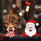 Resim Bayramlık Noel Pencere Etiketleri - Geyik, Noel Baba ve Kar Taneleri, Kendinden Yapışkanlı Plastik Etiketler, Tatil Parti Süslemeleri için Yeniden Kullanılabilir Düzensiz Şekiller, Noel Süsleri 