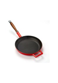 Resim Lava Döküm Yuvarlak Kızartma Tavası Çap Ø 24cm Döküm Demir Ahşap Saplı. - Kırmızı Kırmızı 