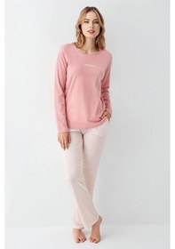 Resim Arnetta Modal Pamuk Uzun Kol Sıfır Yaka Patlı Bayan Pijama Takım Pembe 