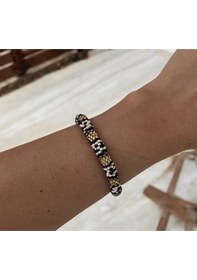 Resim Unisex Etnik Desenli El Yapımı Boncuk Bileklik Gold Detaylı Altın - Beyaz - Siyah 