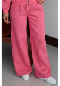 Resim Balenbi 3 İplik İçi Polarlı Yüksek Bel Çımalı Palazzo Eşofman Altı 1144 Pembe 