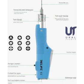 Resim Relife E2 Tork Elektrikli Tornavida Vidalama Ayarlanabilir Tork ve Hız, Cep Tablet Laptop Hassas 