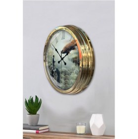 Resim Altın Gold Rengi Metal Çerçeveli Salon Ofis Duvar Saati 40 Cm Ç79 