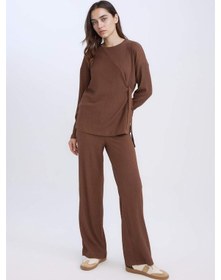 Resim Defacto Bürümcük Pantolon Wide Leg Geniş Bol Paça Esnek Belli C0200AX24AUBN316 Kahve 